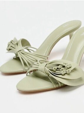 Zara Sage Green Rosette Mule Heels